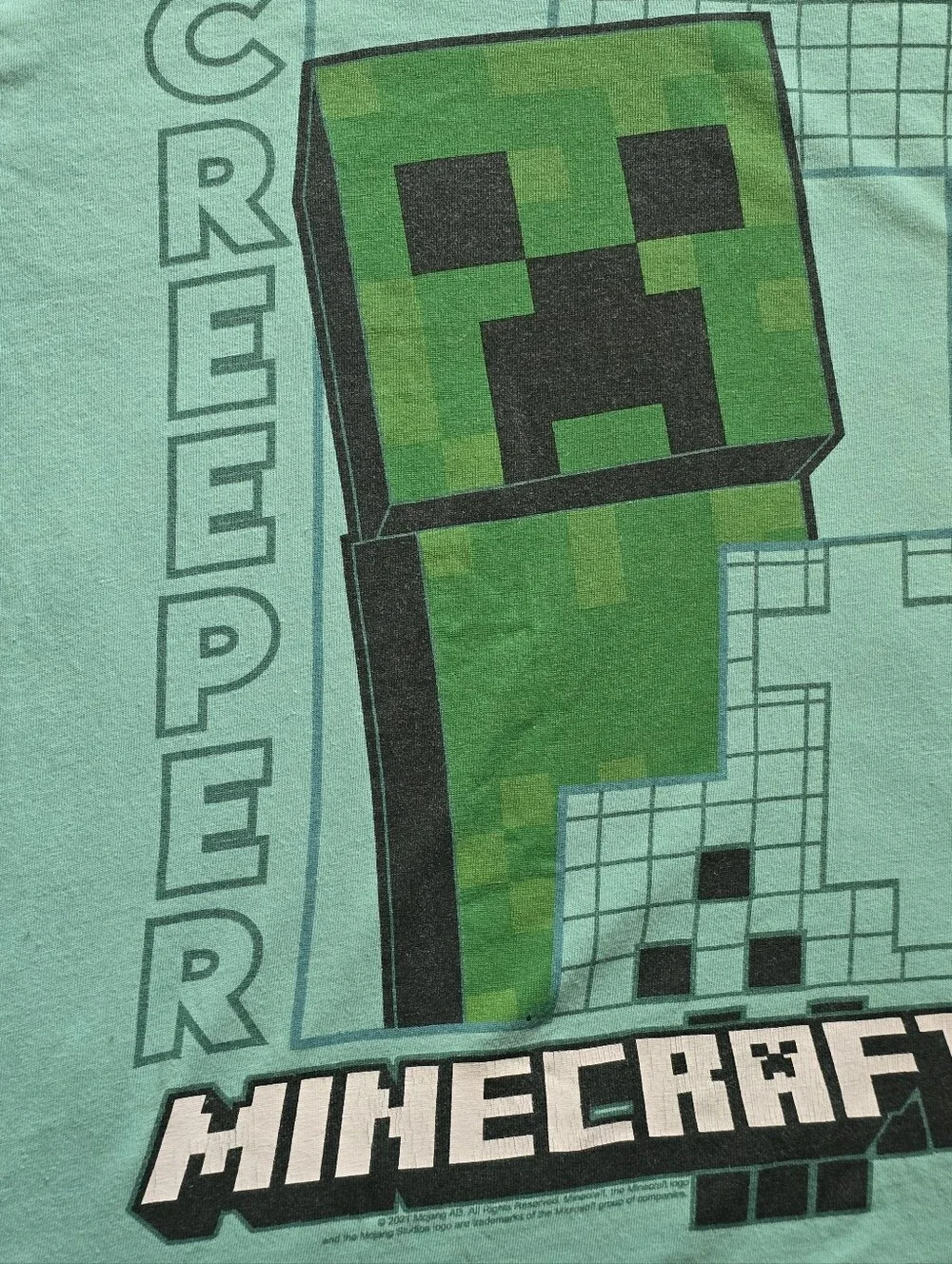 Old Navy Kids Minecraft Creeper Graphic T-Shirt Mint Teal Green Large 10-12